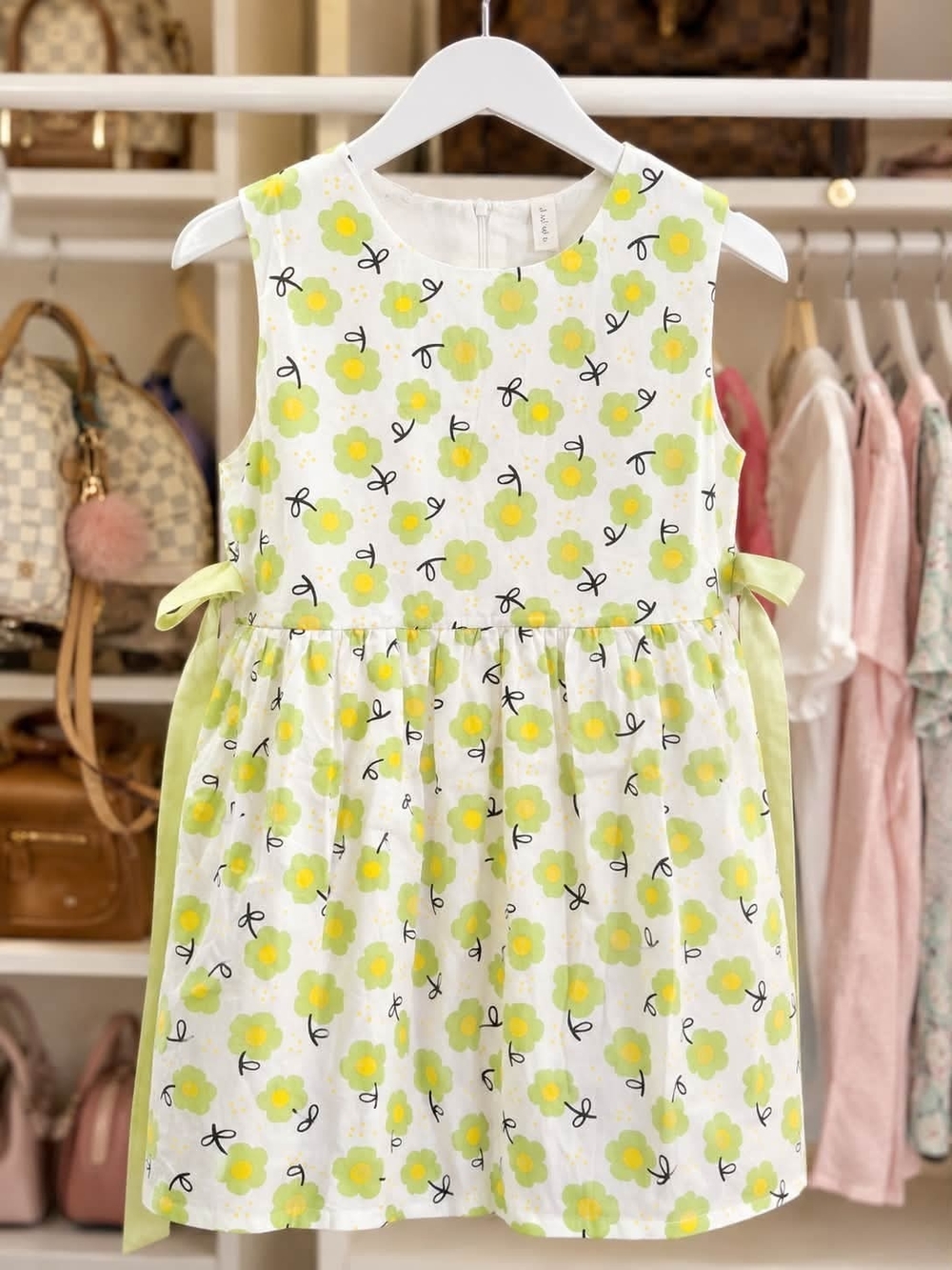 Girls' Green Floral Tie-Side Dress